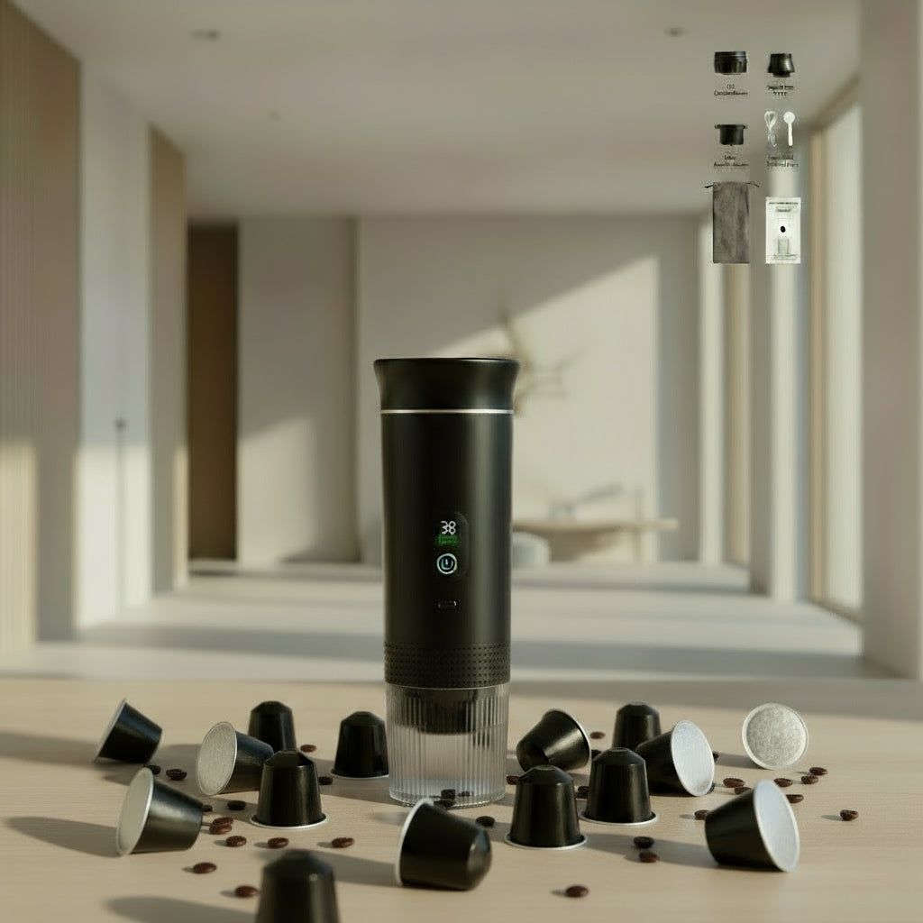 Foombthe Portable Espresso Coffee Machine with Digital Display 3-In-1 Capsule Coffee Maker for Car & Home Camping Coffee Maker