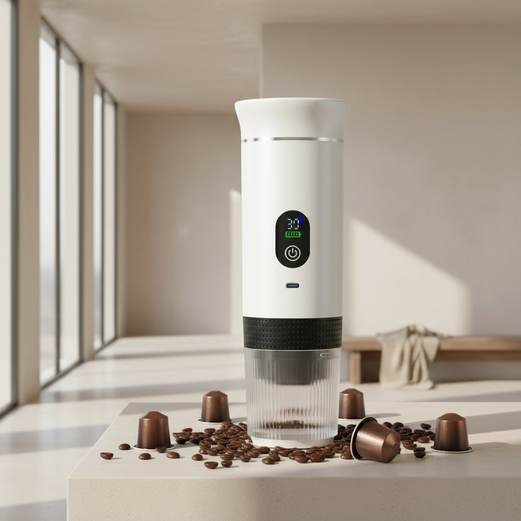 Foombthe Portable Espresso Coffee Machine with Digital Display 3-In-1 Capsule Coffee Maker for Car & Home Camping Coffee Maker